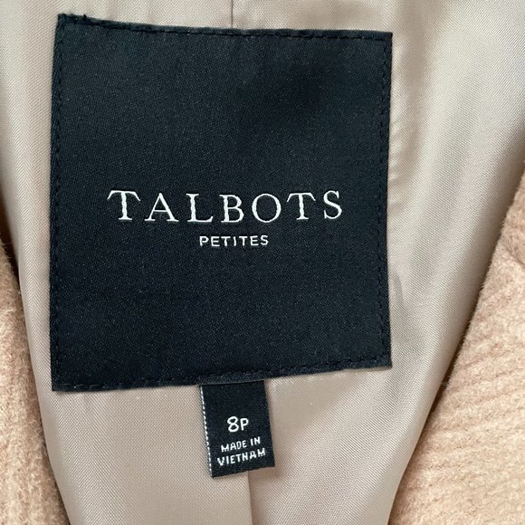 NWOT TALBOTS Black & Beige Color-Block Wool Coat - Size 8P - Picture 4 of 9
